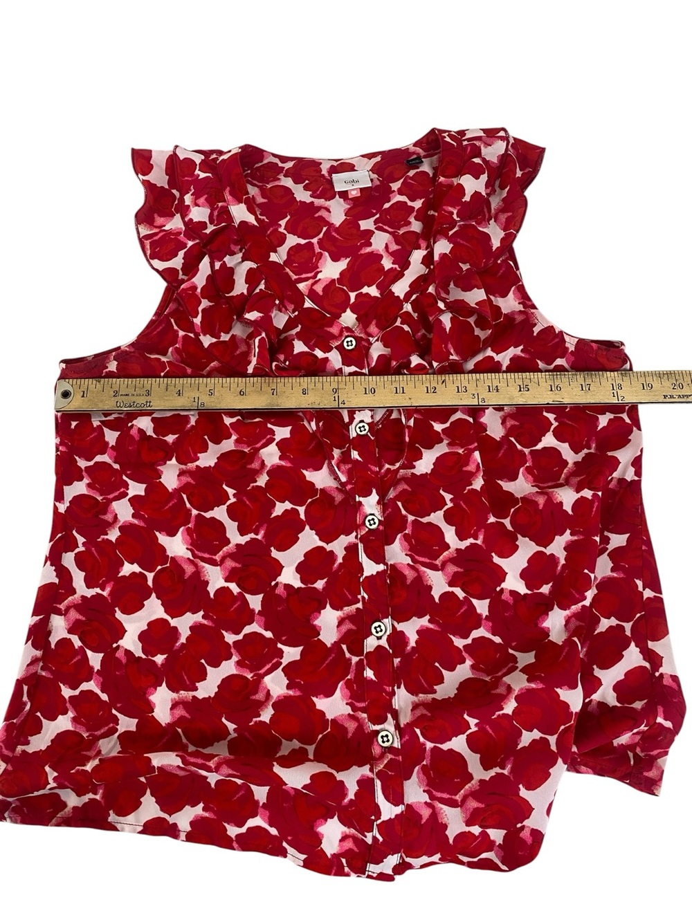 CAbi Red & White Floral Ruffle Button-Front Sleeveless Top - Picture 5 of 6